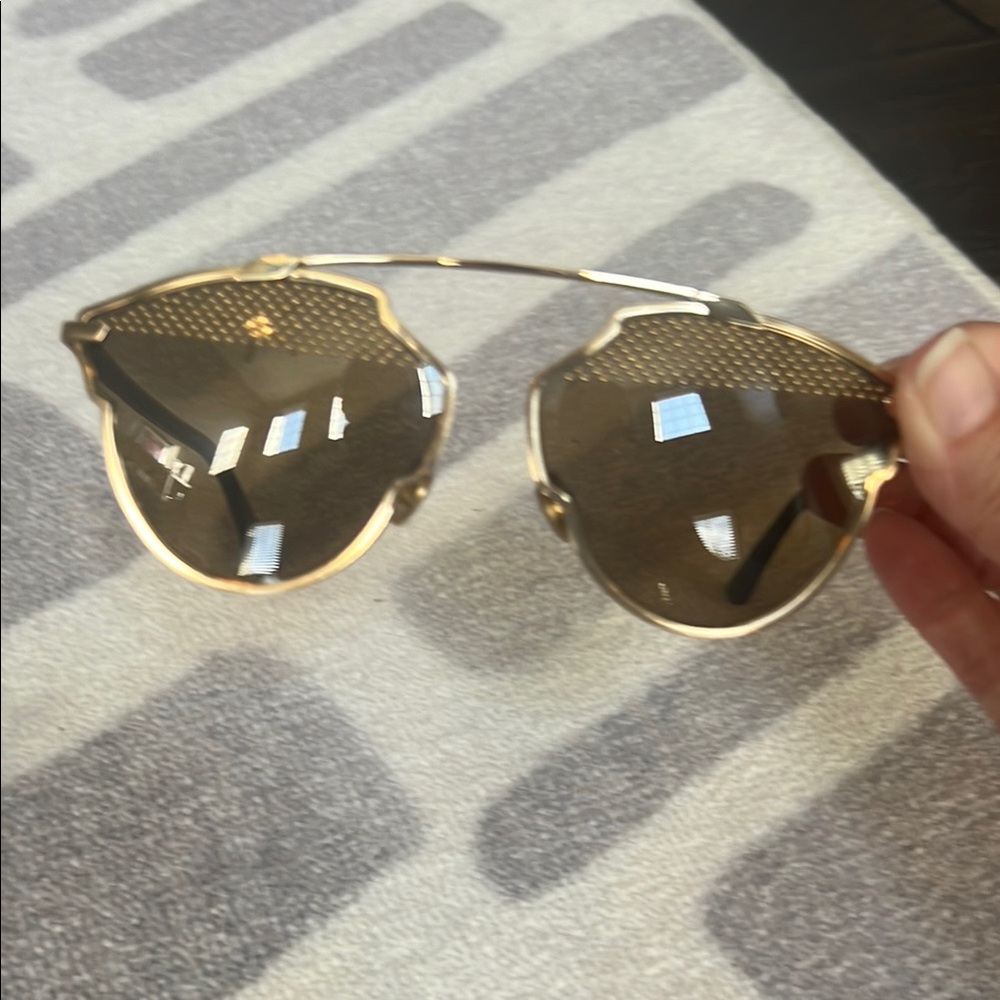 Dior Women's Sunglasses with Gold Frame and Amber Lenses - Picture 3 of 5